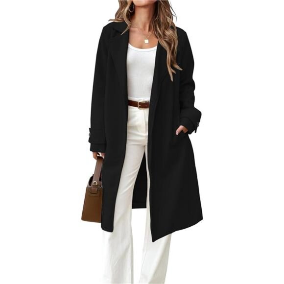Jackets & Blazers - Womens Midi Length Trench Coat with Belt Black